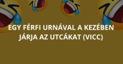 Egy férfi urnával a kezében járja az utcákat (Vicc)