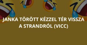 Janka törött kézzel tér vissza a strandról (Vicc)