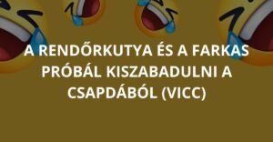 A rendőrkutya és a farkas próbál kiszabadulni a csapdából (Vicc)