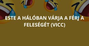 Este a hálóban várja a férj a feleségét (Vicc)