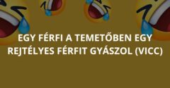 Egy férfi a temetőben egy rejtélyes férfit gyászol (Vicc)