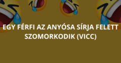 Egy férfi az anyósa sírja felett szomorkodik (Vicc)