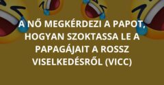 A nő megkérdezi a papot, hogyan szoktassa le a papagájait a rossz viselkedésről (Vicc)